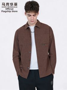 Mark Fairwhale | Velvet Patterned Turn-Down Collar Long Sleeve Casual Mens Shirt