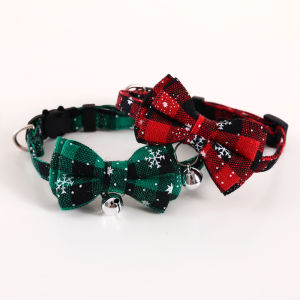 Pet Adjustable Anti-suffocation Double-layer Bowknot Snowflake Plaid Christmas Collar Cat Dog Bell Accessories Necklace