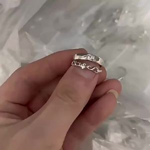JoiasHome S925 Sterling Silver Angel Wings Couple Rings 4mm 5mm Moissanite Adjustable Wedding Band Pair For Him and Her