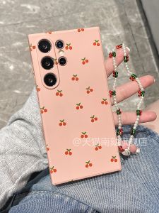 เคสโทรศัพท์มือถือ Samsung S25 Ultra ป้องกันการตกหล่น สีชมพู พร้อมห้อย ดีไซน์น่ารัก สไตล์เกาหลี สำหรับ Samsung S25 Edge S24 S23FE S22 S21