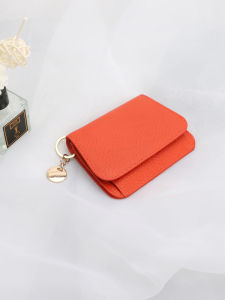 Mini Ultra-Thin Short Genuine Leather Wallet Womens Card Holder Compact Coin Purse Cute INS Horizontal Pattern Korean Style