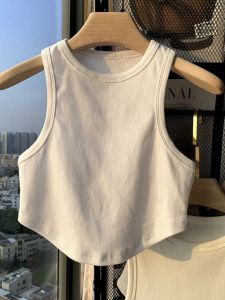 เสื้อกั๊กสายเดี่ยวผ้าฝ้ายแท้ทรงเข้ารูปสำหรับผู้หญิงในช่วงฤดูร้อน ทรงเข้ารูป แขนกุด คอตondo สีพื้น เสื้อเชิ้ตฐาน