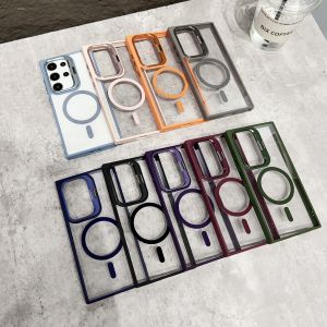 Transparent Protective Phone Case with Stand Hardware Full Cover Drop Resistance for Samsung Galaxy S24Plus S23 S22 Series