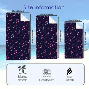 Dark Purple Music Note Star Quick Drying Microfiber Beach Towel Lightweight for Swimming Camping Yoga - Bath Towel