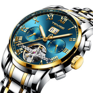 TEVISE Mens Mechanical Watches Luxury Tourbillon Skeleton Waterproof Automatic Watch for Man
