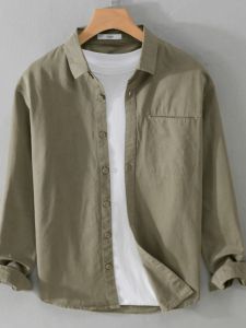 Japanese Style Casual Long Sleeve Pure Color Mens Shirt Loose Fit Vintage Workwear Collar Spring Autumn Fashion Accessory