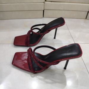 Elegant Red Diamond Embellished High Heel Sandals Ultra-Fine Stiletto Court Shoes Leather Slip-On Shoes for Young Women