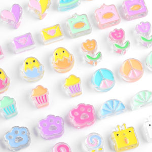 ลูกปัดพลาสติกอมรูปหัวใจดอกไม้ผลไม้รูปดาวที่สร้อยข้อมือพวงกุญแจ - Hair Tie DIY Jewelry Craft Craft 4 ชิ้น/ถุงหน้าอาวรณ์