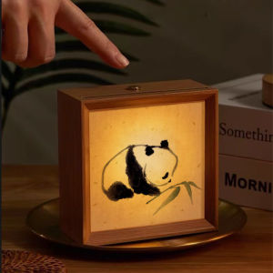 New Chinese Style Creative Calligraphy Panda Wooden Night Light Table Lamp Glowing Picture Frame Decorative Piece DIY Home Decor