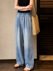 Basic House | Blue Tencel Lightweight High Waist Wide Leg Denim Pants