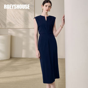 Roey s house | Summer Office Wear Sleeveless Dress Slim-fit Knitted Blue