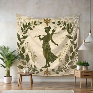 VIKAMA Artemis Nữ Thần Hy Lạp Tấm Thảm Xanh Ô Liu Vintage Treo Vải Phong Cách Bohemian Trang Trí Nhà Cửa Cho Phòng Khách Phòng Ngủ Lối Vào