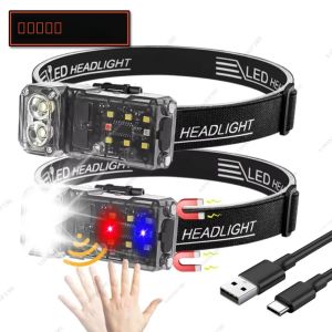 ไฟฉาย LED แบบพกพาขนาดเล็กแบบ EDC ไฟฉายแบบชาร์จไฟได้มีเซ็นเซอร์หัวไฟฉายหมวกไฟคลิปไฟตกปลากลางแจ้งตะเกียงตั้งแคมป์ทำงาน