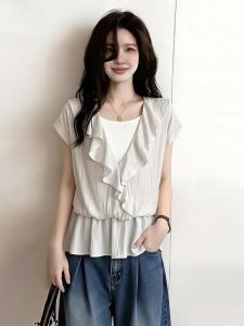 AIYITI | Ruffle Layered Fake Two-piece Shirts Women Summer Plus-size