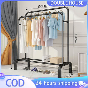 Stand Hanger Gawang Double 150cm/110cm Gantungan Baju Portable Rak Pakaian Display Besi