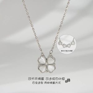 Lucky Four Leaf Clover Long Necklace Womens Style Decorative Student Party Fashion Jewelry Green Color Alloy Material