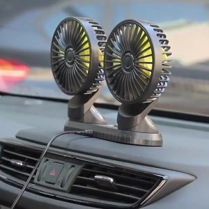 Quạt Đôi Ô Tô Mini 12V - 24V Siêu Mát Xoay 360 Tiện Ích Trên Ô Tô Xe Hơi Cao Cấp - Sử Dụng Tiện Lợi Bằng Tẩu Điện 12V – USB 5V Cắm Trên Xe