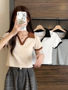 Kaos Wanita V Neck Kerah Polos Short Sleeve Top Lengan Pendek