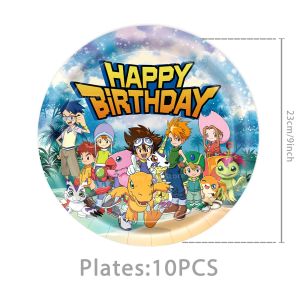 Hasbro | Digital Monster Birthday Party Decorations Digimon Paper Cup Plate Balloon Banner Cake Toppers Kids Baby Shower Party Supplies