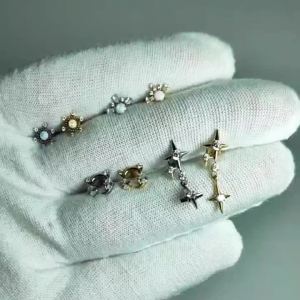 1PC G23 Titanium Clear Zircon Labret Lip Ring Internal Threaded Opal Ear Cartilage Tragus Helix Daith Piercing Body Jewelry 16G