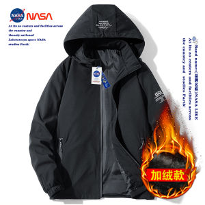 NASA Collaborative Mens Fleece Lined Jacket Casual Windproof Detachable Cap Outerwear Standard Fit Polyester Fabric Commute