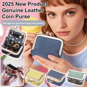 Genuine Leather Small Diamond Ring Jewelry Coin Purse Top Layer Lychee Leather Cute Earphone Jewelry Purse