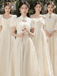 Elegant Simple Chinese Style Maids Dress Sister Group Formal Gown Womens Fashionable Autumn Winter Long Pearl Beaded Zipper