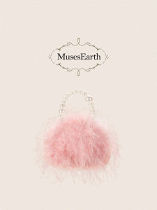 กระเป๋าถือขนนก Muses Earth Marilyn Feather กระเป๋าถือขนนก ทรงเรือรี ดีไซน์หวานๆ ปิดด้วยแม่เหล็ก ไม่มีซิป ไม่สามารถพับได้ ขนาดเล็ก สำหรับงานปาร์ตี้