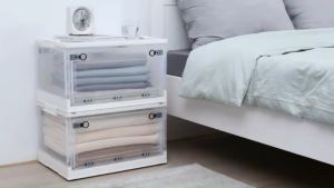 JG Acrylic Storage Box: 120L Collapsible & Stackable Large Capacity Storage Solution