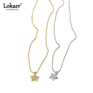 Lokaer Fashion Rhinestone Moon Star Heart Pendant Necklace Stainless Steel Zircon Waterproof Daily Necklace for Women N25058