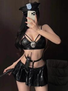 Sensual Role Play Uniform Small Chest Enhancing Seductive Leather Underwear Set