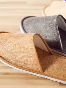 Elegant Linen Fabric Hotel Style Open Toe House Slippers Non-Slip Thick Sole Slip-On Slides