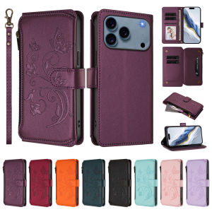 Nổi Bướm Dây Kéo Ví lật vỏ điện thoại Cho iPhone 18 Pro Max 17 Không Khí 16 Cộng Với 15 14 đựng nhiều bằng da PU khe đựng thẻ Chân Đế Bìa Với có dây đeo cổ tay Chống Sốc Ốp bảo vệ Cho Phụ Nữ