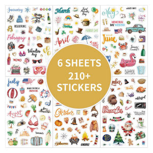 210 Cartoon-themed Planner Stickers English Schedule Management Labels Daily Journal Decorations Holiday-themed Index Tabs