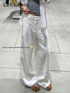 La Chapelle | White Flax Thin High-Waist Casual Relaxed Feel Summer Trousers