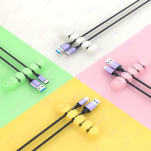 4 PCS Macaron Dopamine Cute Bear Silicone Data Cable Organizer used for car-mounted desktop cable management in offices homes colorful cable charger clips office supplies organizer with adhesive