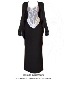 plus Size Lace Splice Slimming Summer Dress Womens French Court Vintage Strapless Two-Piece Set Casual Style Autumn Fashion