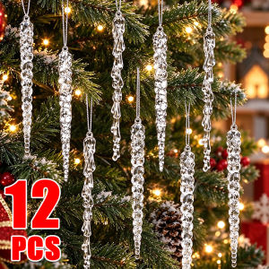 6/12Pcs Crystal Clear Icicle Christmas Decoration / Simulation Curves Icicle Pendant Ornaments for Xmas Tree / DIY New Year Christmas Wedding Party Decoration Supplies