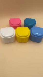 Denture Bath Box Case False Teeth Storage Box With Hanging Net Container Portable Orthodontic Storage Case Cleaning Case Denture Box