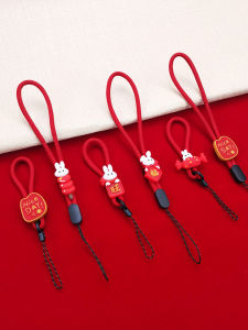 Long Red Rabbit Style Mobile Phone Lanyard Hand Adjusted Woven Pendant Durable Neck Strap Womens Phone Case Chain Finger Ring Buckle Anti-Lost Key USB Flash Drive Decoration