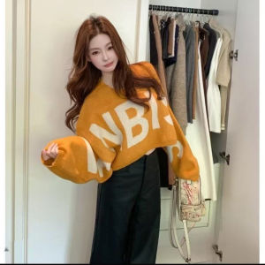 YUEZHONGWEI | Autumn Winter Spring Lettered Pullover Oversized Long Sleeve Knitwear