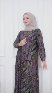 Gamis Wanita Marsyinah Bahan Calvin Jeans Motif Batik Size L XXL LD 100 110 BajuDress Muslim Terbaru
