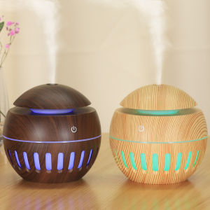 130ML Round Wood Grain Humidifier For Room Portable Aroma Diffuser USB Charging Night Light For Home Office Air Purifier With Essential Oil