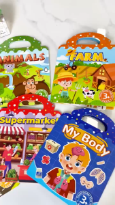 Reusable Jelly Sticker Book for Kids - Educational Quiet Book Washable Early Learning Toy Farm/Animal/Princess Themed Activity Book for Toddlers