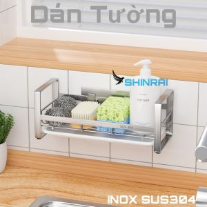 ( Dán Tường - Size Lớn ) Khay Đựng Đồ Rửa Chén  Miếng Giẻ  Chai Dầu Rửa Bát INOX SUS304 Xước Chính Hãng SHINRAI