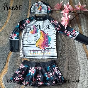 Bộ đồ bơi bé gái áo dài tay phối chân váy xinh xắn BK-341a