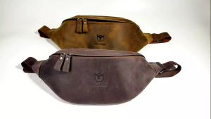 Tas Selempang Waistbag Pinggang Pria Cowok Kulit Aslii Crazy Horse Multifungsi 100% Garut Premium Model Terbaru Terlaris