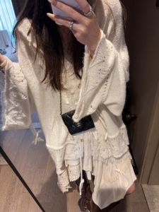 Heavyweight Knitted Hat Sweater Open Cardigan Lace Hollow out Design Loose Fit Warm Autumn Outerwear Fille Et Le Chat Brand