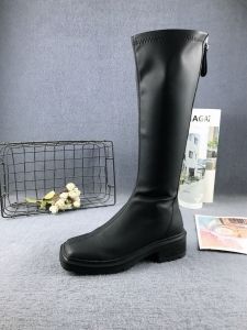 Giày Bốt Cao Gót Phong Cách Mới Mùa Thu Đông Cho Nữ Giày Bốt Cao Đến Đầu Gối Bằng Da Dày Mũi Vuông Màu Trơn Đơn Thời Trang