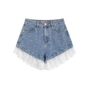 Summer Fashion Lace Splicing Womens Denim Shorts